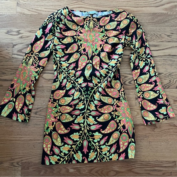 Zara Printed Mini Dress  Floral Paisley Bell Sleeve Open Back - Picture 1 of 3